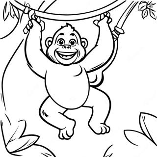 Playful Gorilla Swinging On Vines Coloring Page 1232-996