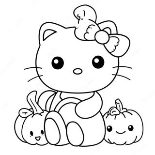 Cute Hello Kitty With Pumpkin Coloring Page 12387-10046