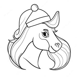 Christmas Horse In Santa Hat Coloring Page 12956-10491