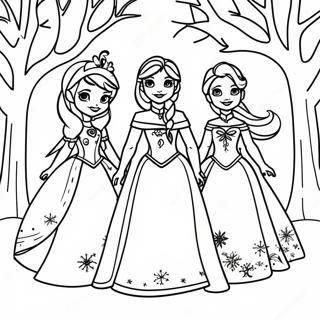 Frozen Princesses In Winter Wonderland Coloring Page 13007-10529