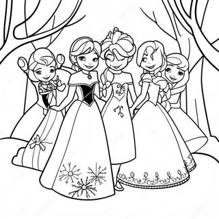 Frozen Princesses In Winter Wonderland Coloring Page 13007-10531