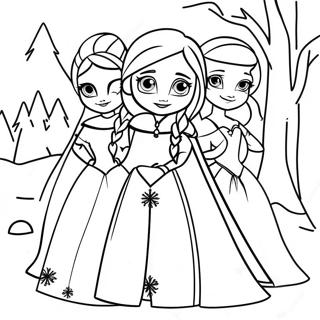 Frozen Princesses In Winter Wonderland Coloring Page 13007-10532