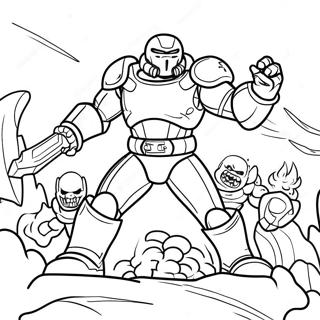 Doom Slayer Battling Demons Coloring Page 13497-10920