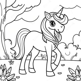 Magical Unicorn Girl In A Rainbow Forest Coloring Page 13697-11076