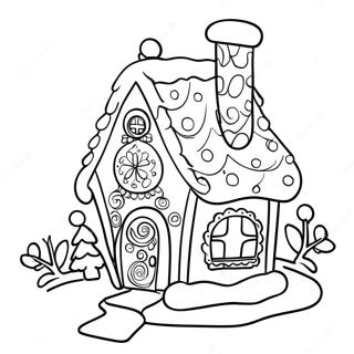 Whimsical Gingerbread House With Snowy Roof Coloring Page 13757-11125