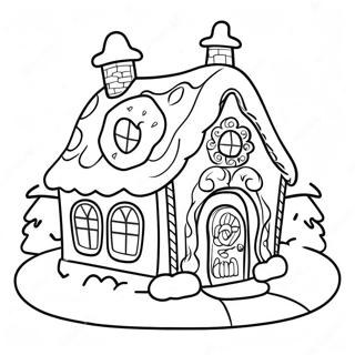 Whimsical Gingerbread House With Snowy Roof Coloring Page 13757-11127