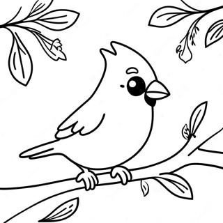 Cute Cardinal Sitting On A Branch Coloring Page 13877-11217