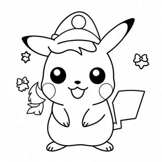 Festive Pikachu With Santa Hat Coloring Page 14087-11386