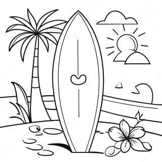 Colorful Surfboard With Tropical Background Coloring Page 14440-11673