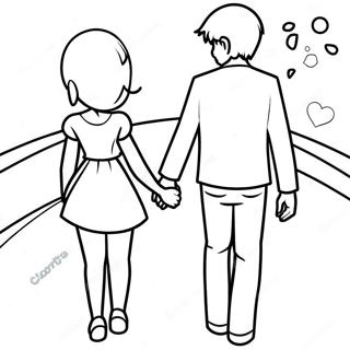 Cute Anime Couple Holding Hands Coloring Page 14469-11685