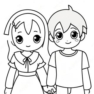 Cute Anime Couple Holding Hands Coloring Page 14469-11687