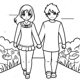 Cute Anime Couple Holding Hands Coloring Page 14469-11688