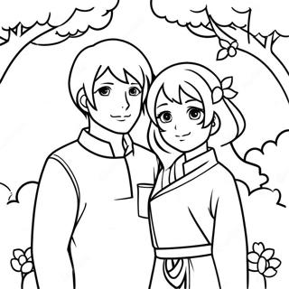 Adorable Anime Couple Under A Cherry Blossom Tree Coloring Page 14470-11689