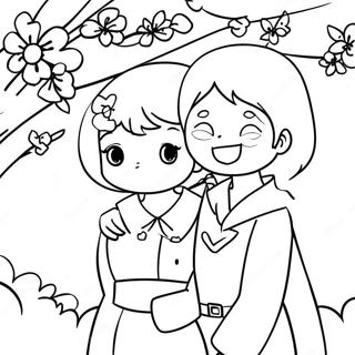 Adorable Anime Couple Under A Cherry Blossom Tree Coloring Page 14470-11690