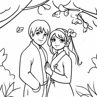 Adorable Anime Couple Under A Cherry Blossom Tree Coloring Page 14470-11692