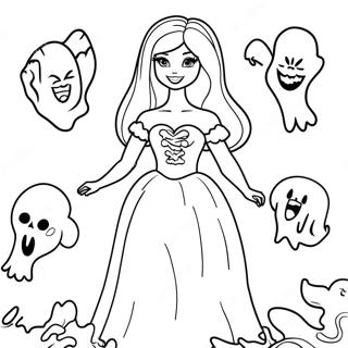 Spooky Barbie With Ghosts Coloring Page 15980-12889