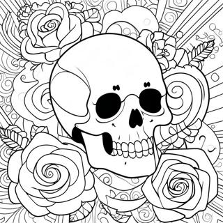 Love Skull And Roses Coloring Page 16009-12912