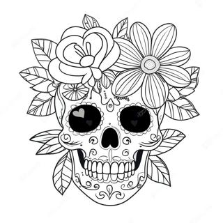 Floral Skull With Heart Eyes Coloring Page 16010-12917