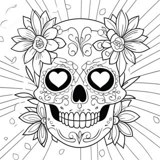 Floral Skull With Heart Eyes Coloring Page 16010-12918