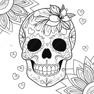 Floral Skull With Heart Eyes Coloring Page 16010-12919