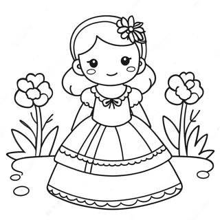 Cute Flower Girl In Elegant Dress Coloring Page 16030-12936