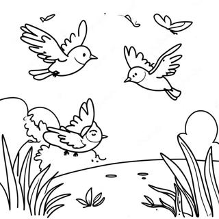 Colorful Bird Migration Scene Coloring Page 16190-13058