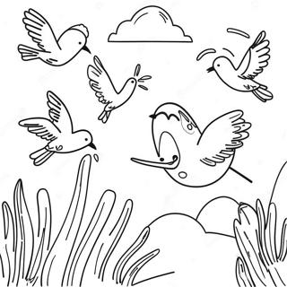 Colorful Bird Migration Scene Coloring Page 16190-13059