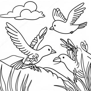 Colorful Bird Migration Scene Coloring Page 16190-13060