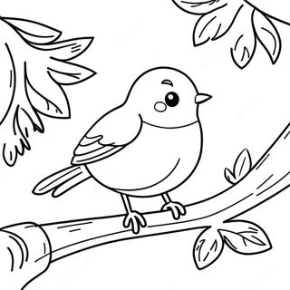 Cute Robin Sitting On A Branch Coloring Page 16240-13103