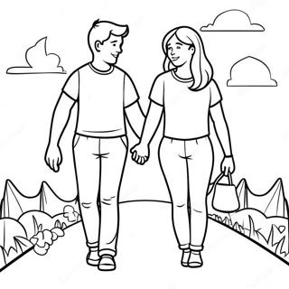 Cute Couple Holding Hands Coloring Page 16279-13130