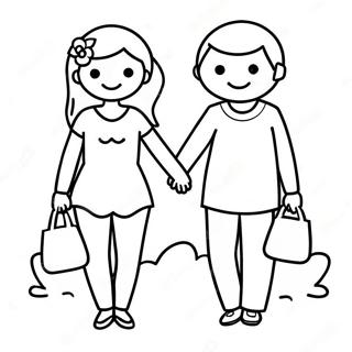 Cute Couple Holding Hands Coloring Page 16279-13131