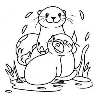 Playful Otter Family Coloring Page 1632-1346