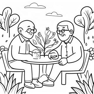 Seniors Enjoying A Garden Coloring Page 1652-1364