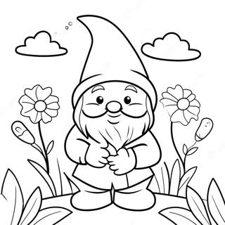 Cheerful Garden Gnome With Flowers Coloring Page 16560-13354