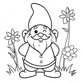 Cheerful Garden Gnome With Flowers Coloring Page 16560-13355