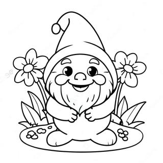 Cheerful Garden Gnome With Flowers Coloring Page 16560-13356