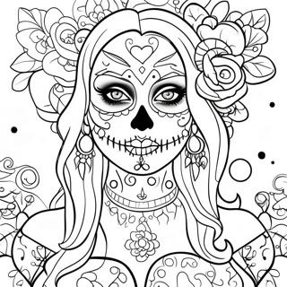 Gangsta Sugar Skull Girl With Colorful Tattoos Coloring Page 16609-13394