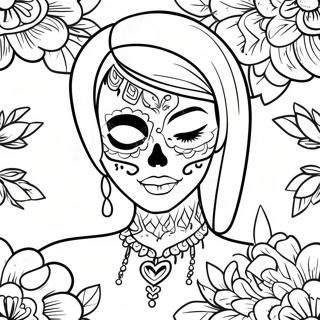 Gangsta Sugar Skull Girl With Colorful Tattoos Coloring Page 16609-13395