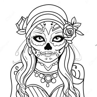 Gangsta Sugar Skull Girl With Colorful Tattoos Coloring Page 16609-13396