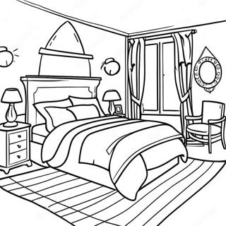 Realistic Cozy Bedroom Coloring Page 16669-13437