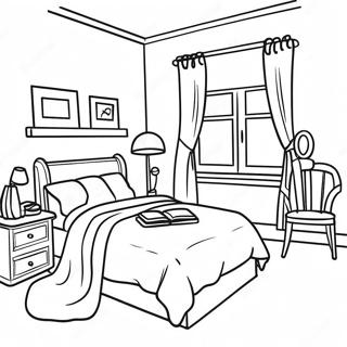 Realistic Cozy Bedroom Coloring Page 16669-13439