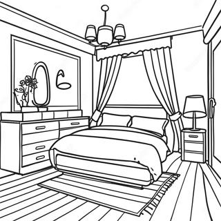 Realistic Modern Bedroom Coloring Page 16670-13441