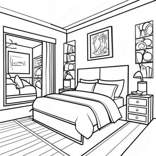 Realistic Modern Bedroom Coloring Page 16670-13443