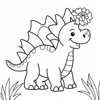 Cute Stegosaurus With Flowers Coloring Page 17020-13722