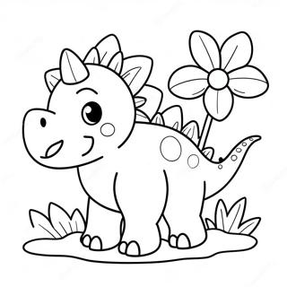 Cute Stegosaurus With Flowers Coloring Page 17020-13723