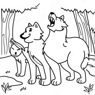 Playful Timberwolves In The Forest Coloring Page 17100-13789