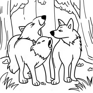 Playful Timberwolves In The Forest Coloring Page 17100-13791