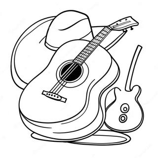 Cowboy Hat And Guitar Coloring Page 17190-13853