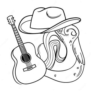 Cowboy Hat And Guitar Coloring Page 17190-13854