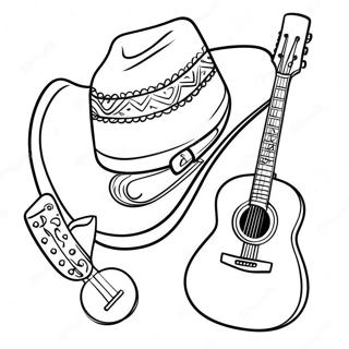 Cowboy Hat And Guitar Coloring Page 17190-13856